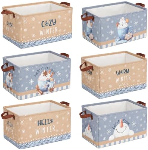 CHENGU 6 Pack Winter Storage Bin Collapsible Winter Christmas Basket