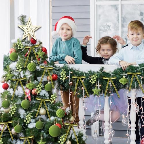 Hollowfly 95 PCS Velvet Christmas Tree Decor Set, Green