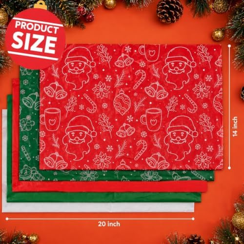 Christmas Tissue Paper - 90 Sheets Xmas Wrapping Paper for Gift Bags Boxes