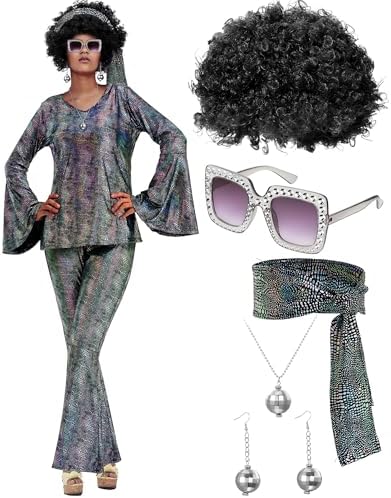 Jexine 70s Disco Outfit Women Sequin Sparkly Costume