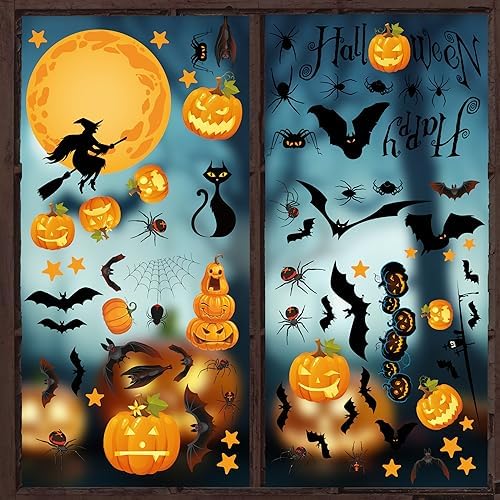 Pumpkin Spider Bats Shop Window Clings for Halloween Decorations Home Decor