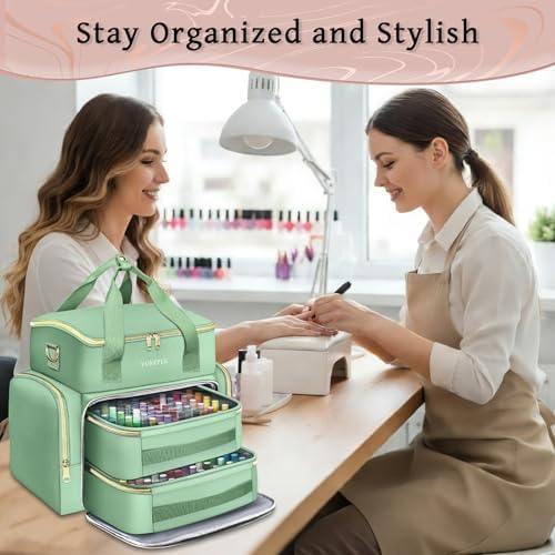 YOREPEK XL Nail Polish Organizer Bag Holds 96 to 100+ Bottles, Sage Breeze