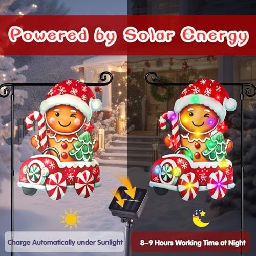 Lighted Christmas Gingerbread Garden Flag Outdoor Decor, 12x18In