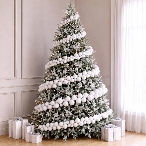 Sosation 29.5Ft Christmas Ball Ornament Garland, White, Glossy Matte
