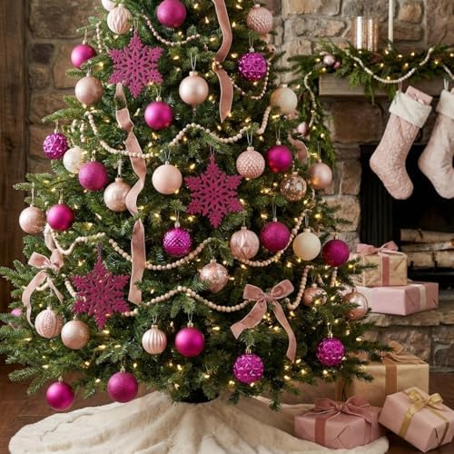 Valery Madelyn Christmas Tree Decorations Ornament Set, 50ct 2 Inches Rose Red Shatterproof Christmas Ball Ornaments Hanging Xmas Holiday Party Decor