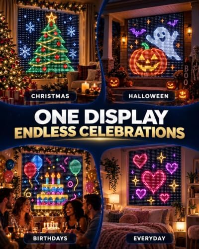 Christmas LED House Net and Smart Outdoor Wall Curtain Light 400 LEDs 6.6 x 6.6 FT Color Changing APP Control Music Sync DIY Animated Display for Windows Roofs Patio Holiday Decorations