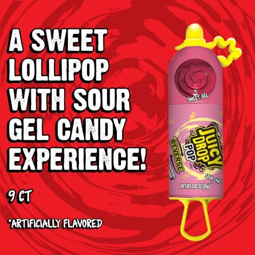 Juicy Drop Sour Candy Lollipops 9 Ct Sweet Lollipops with Sour Gel