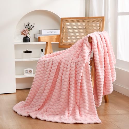 Puncuntex Light Pink Throw Blanket 60"×80" Fuzzy 3D Jacquard Decorative