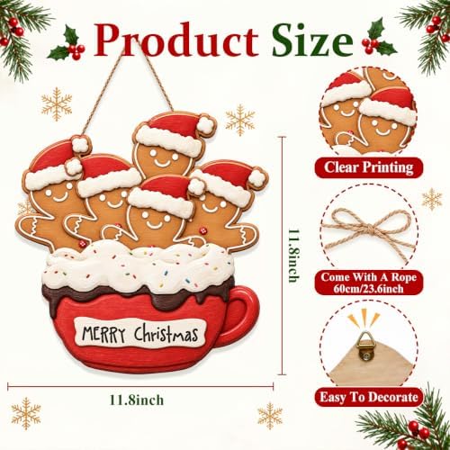 Gingerbread Christmas Decorations Merry Christmas Hanging Wooden Sign