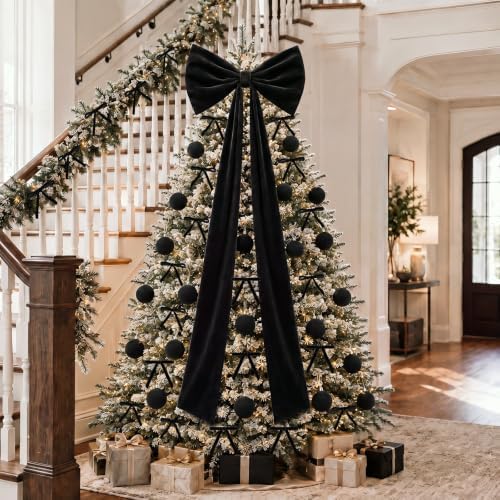 Knitgrip 49 Pcs Black Christmas Tree Decoration Set with Velvet Bow Ball