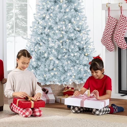 Best Choice Products 6ft Pre-Lit Ice Blue Christmas Tree, Full Artificial Holiday Decoration w/ 947 Branch Tips, 250 Lights, Foldable Base