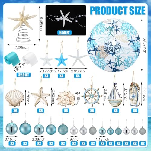 Seenelling 81 Pcs Beach Themed Christmas Tree Ornaments Set