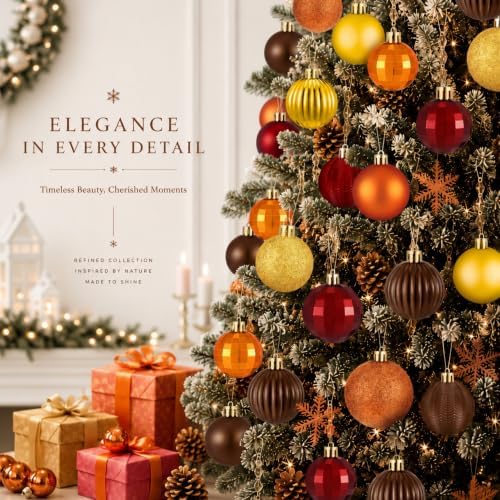 Lunmon 64 Pcs Fall Thanksgiving Tree Ornaments, Orange Brown Burgundy Gold
