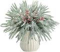 60 Pcs Christmas Snow Norfolk Pine Branches Red Berry Stems Faux Xmas Sprig