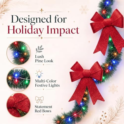 Kingdder 2 Pcs 30FT Outdoor Christmas Garland with Solar Lights, Multicolor