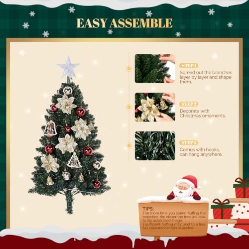VINGLI 3FT Wall Hanging Half Christmas Tree with 50 LED Lights