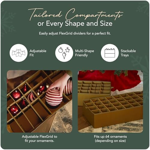 Covermates Keepsakes Adjustable Ornament Storage Bag – Heavy-Duty Polyester, Padded Dividers & FlexGrid Trays – Protective Holiday Ornament Organizer with Handles & Label Window, Red