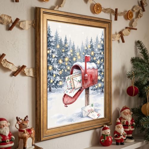 Framed Red Mailbox Holiday Canvas Print Gold Frame Inch 8x10