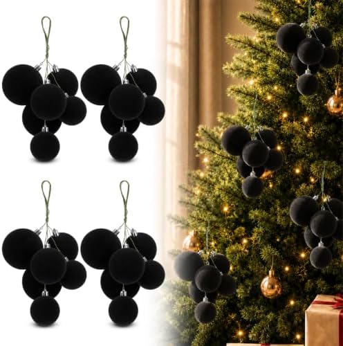 Roowest 4 Sets Large Black Velvet Christmas Ball Clusters Ornaments Decor