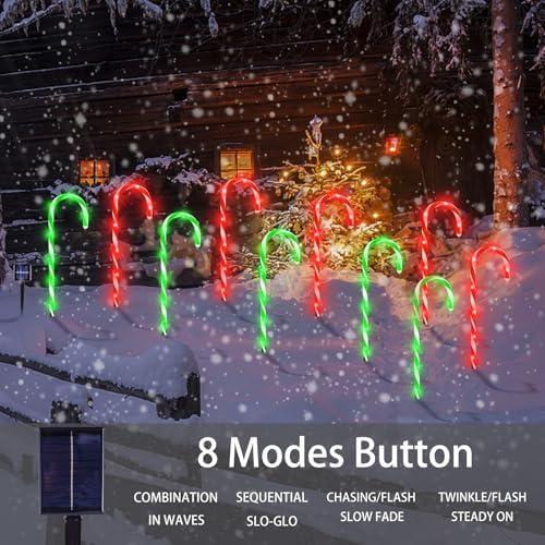 10 Pack Solar Candy Cane Lights, 21 Inch Red and Green Christmas Yard Decor