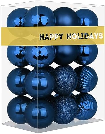 Navy Blue 1.6" Small Christmas Balls Christmas Tree Decoration Ornaments Shatterproof Hanging Balls for Birthday Halloween Holiday Wedding Decorations Set of 24pcs