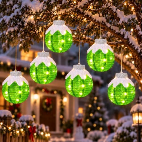 Christmas Light Balls Outdoor, Lighted Hanging Ornaments, Green