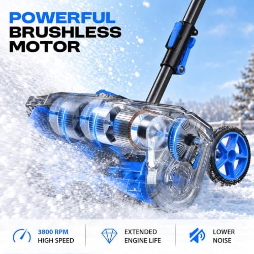 40V Electric Cordless Snow Shovel, 17 Inch Brushless Snow Blower with 2×4.0Ah Batteries & Fast Charger, 30FT Throw Distance Snow Shovel for Driveway, Patio, Deck, Walkway