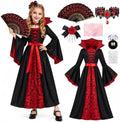 Vampire Costume for Girls 4-12 Years, Gothic Victorian Vampiress Dress Set