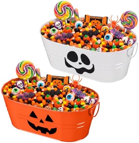 Zonon 2 Pack Halloween Galvanized Buckets, 4 Gal Halloween Candy Bowl