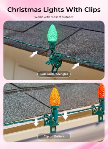 Brightown Christmas Lights Outdoor, 102FT 150LED C9 String Light with Clips