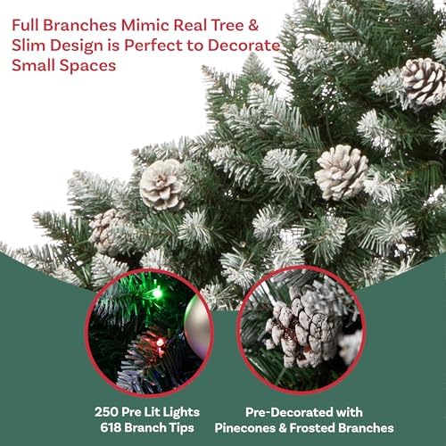 Elf Stor 6ft Flocked Prelit Christmas Tree with Stand, Green/White