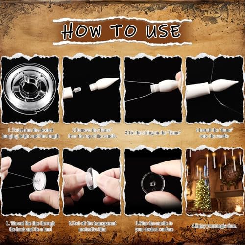 YOROXRG 24 Pack Halloween LED Magic Hanging Floating Candles, Taper Flickering Flameless with 2 Magic Wands - Candle Set for Halloween, Christmas, Weddings, Birthdays & Fantasy Ambiance...