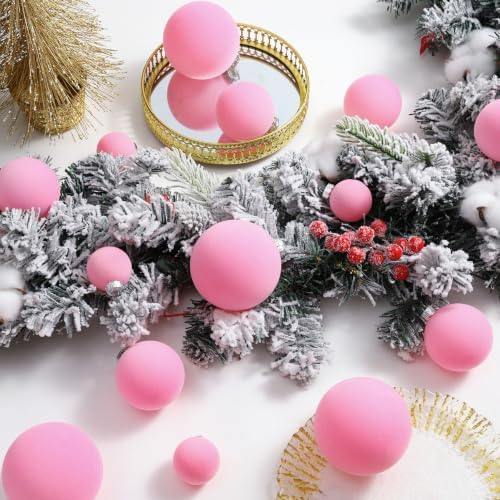 Pink Velvet Christmas Ball Ornaments-46pcs Flocked Xmas Tree Decorations