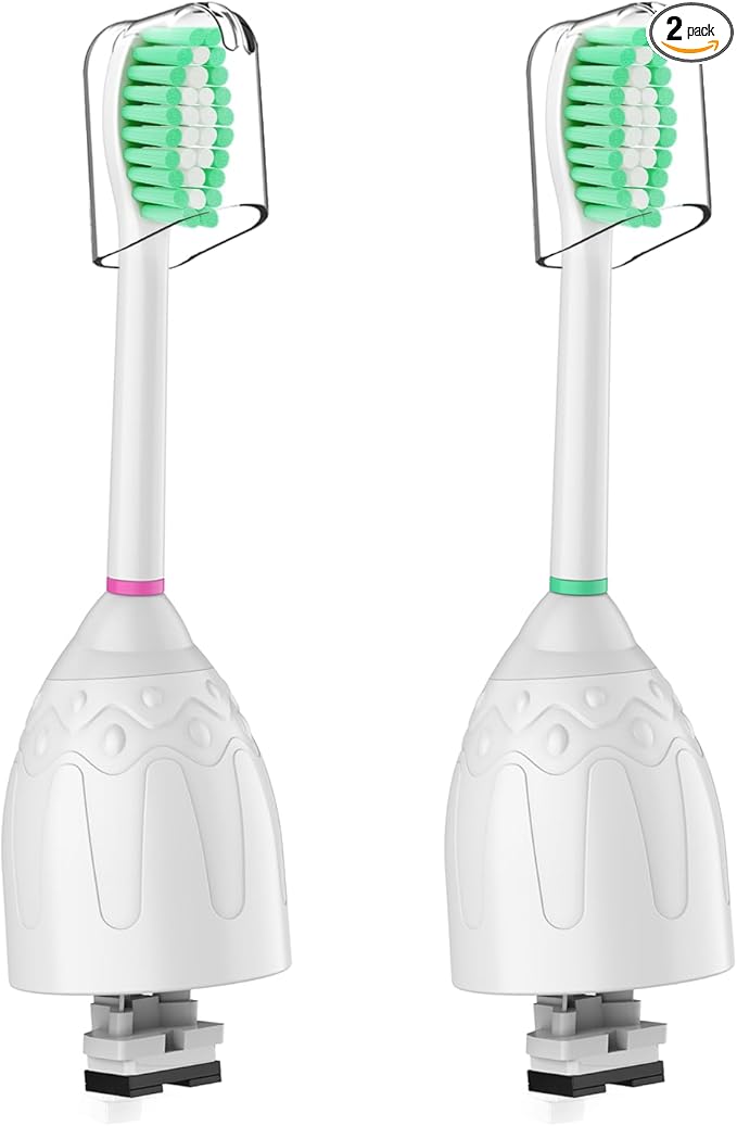 Replacement Toothbrush Heads for Philips Sonicare E-Series/Essence/Xtreme/Elite and Other Screw-on Electric Toothbrush Models, 2 Pack, Dupont Bristles with Protective Cover