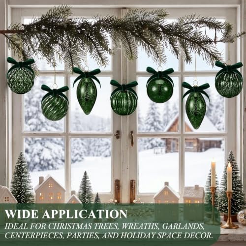 Syhood 18 Pcs Dark Green Christmas Mercury Glass Balls Ornaments, 6 Styles