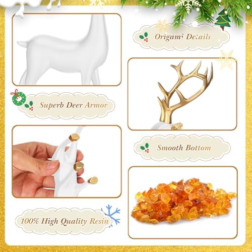 Thyle 4 Pcs Christmas Reindeer Decor Indoor Small White Resin Deer Figurine