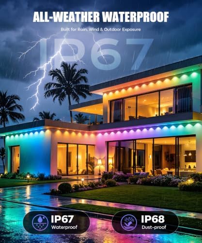 POOFZY Permanent Outdoor Lights 50FT, RGBIC Smart Outdoor Lights for House, App & Voice Control, Waterproof Outdoor Eave Lights for Christmas Holiday Patio Yard Decor