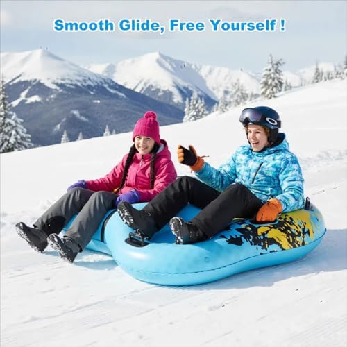 3-Seat Snow Tube Sled, 55" Inflatable Heavy Duty Snow Sled for Adults, Thickened Bottom Snow Tubes with 6 Reinforced Handles, Winter Outdoor Family Christmas for Sledding Gifts