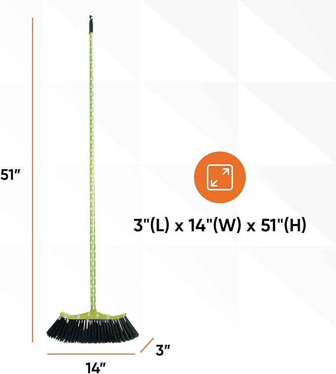 Polka Dot Design Broom with White Plastic Dustpan, Sweep Set Indoor and Outdoor Use, Green/White, by Superio
