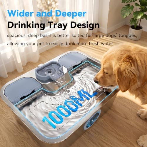 16L/541oz Stainless Dog Water Fountain with Dual‑Set Multi‑Layer Filtration