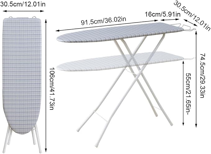 Ironing Board with Iron Rest Iron Board with Heat Cover Adjustable Height | Foldable Ironing Board Sturdy Non Slip Feet Easy to Fold Wide Surface Space Saving Design Adjustable Height