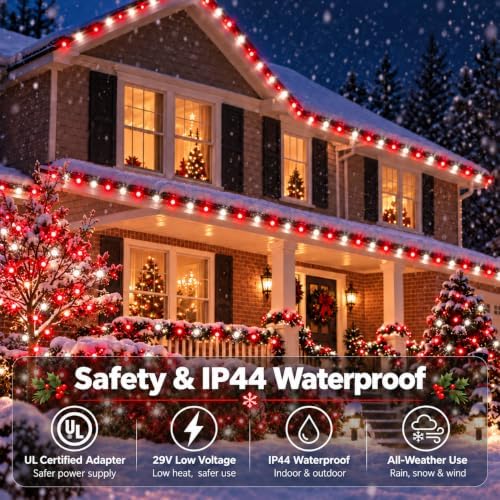 OZS Connectable 2-Pack 164Ft 400LED Christmas String Lights, Red & White