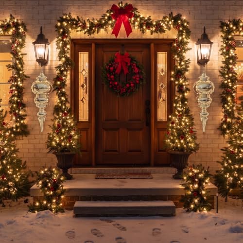 Soulchen 2 Pcs 12" Large Christmas Finial Drop Ornaments, Shiny, Champagne