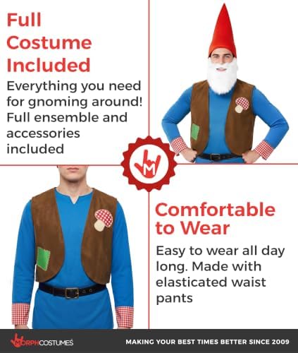 Morph Garden Gnome Costume For Adults, Halloween Costumes for Men