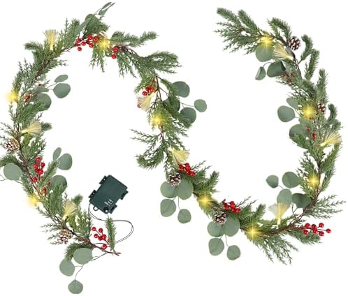 DR.DUDU 9FT Prelit Christmas Garland with Lights Mantel Decorations
