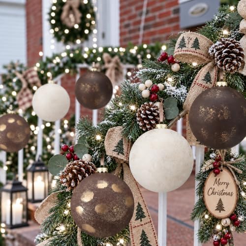 6 Pcs 6'' Large Neutral Christmas Ball Ornaments Brown Beige Tan