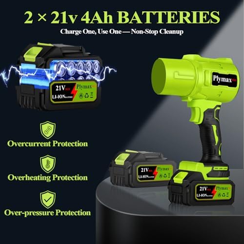 Cordless Leaf Blower, 800,000 RPM Electric Handheld Blower, Leaf Blower Cordless with 2×4.0Ah Batteries & Charger,Snow Blowers with 2-Nozzles for Patio,Lawn Care,Dust,Snow & Car Drying
