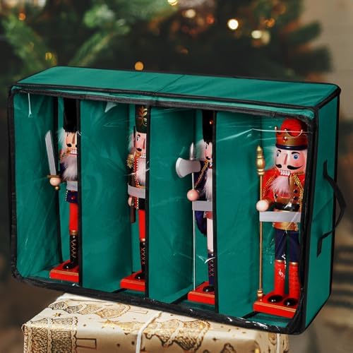 Preboun 4 Pack Christmas Nutcracker Storage Box Clear Top,Red,Bottle Green
