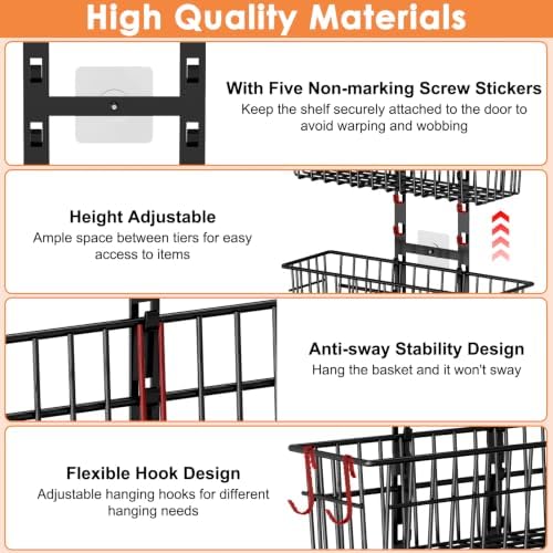 Hongtamoya 8 Tier Over The Door Organizer, Adjustable Hanging Door Organizer with 8 Wire Baskets 6 Hooks, Behind The Door Storage for Pantry Closet Bedroom Bathroom Cabinet Kitchen Laundry Room, Black