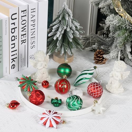 82Pcs Red and Green Christmas Tree Ornaments Set, Shatterproof Christmas Decorations for Tree Assorted Plastic Craft Baubles Snowflake Ball Ornaments for Holiday Party Decor (Red&Green&White)